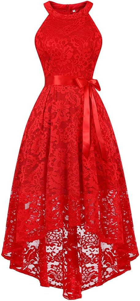 Women's Sleeveless Slim Halter Lace Dress Bridesmaid Party Cocktail Formal Dress