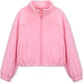 WELAKEN Girls Cropped Fleece Jacket - Warm Zip-Up with Pockets and Adjustable Hem for Sporty or Everyday Style