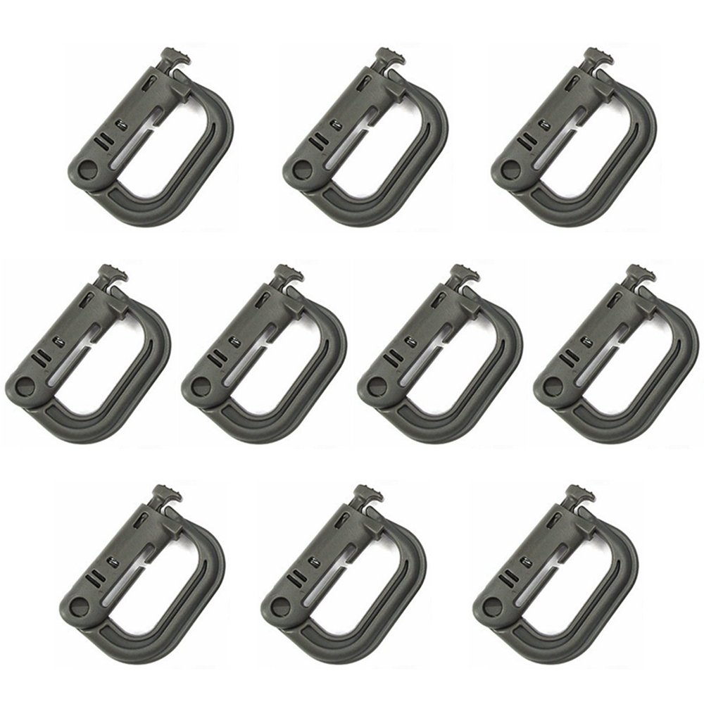 Molle Clip Tactical Multipurpose Small D-Ring Grimloc Locking Hanging Hook Tactical Link Snap Keychain Release for Molle Webbing (Set of 10)
