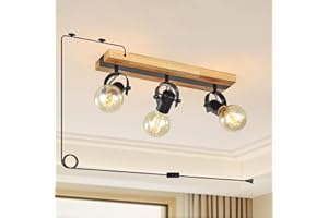 3 Light Plug in Track Light,Farmhouse Plug in Ceiling Light with 14.76-Foot Cord,Rotatable Ceiling Spotlight for Kitchen Dini