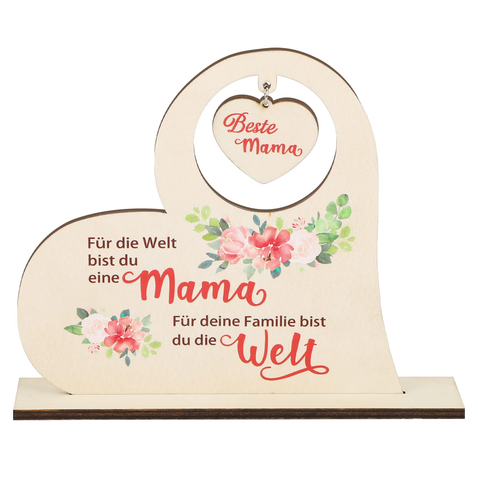 COCHIE Heart Wooden Sign Stand Decoration Gift, Best Mum Gift for Mum, Mother's Day Gift, 15 x 16 x 0.5 cm (heart), 11.5 x 7 x 0.5 cm (base), Wood