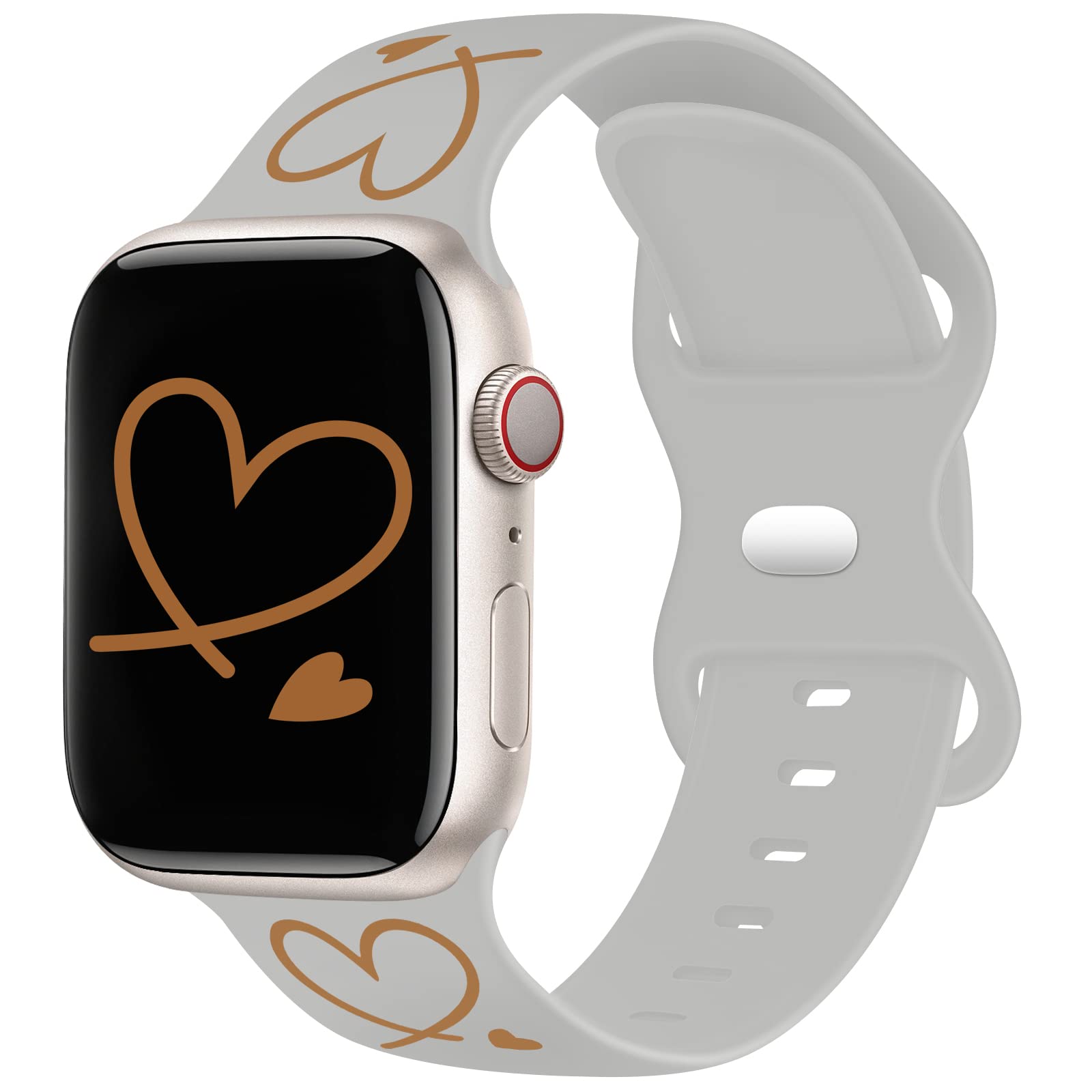 TopPerfekt Strap Compatible with Apple Watch Straps 49mm 45mm 44mm 42mm, Soft Silicone Gold Heart Pattern Printed Sport Wristbands with for iWatch SeriesUltra SE 8 7 6 5 4 3 2 1 for Women Men Kids