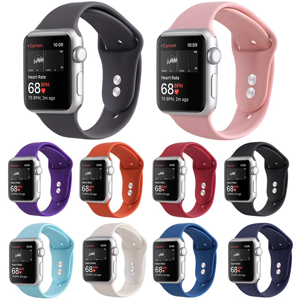 Kaome Compatible with Apple Watch Band 44mm 42mm,Soft Strap Sport Band for iWatch Apple Watch Series 4, Series 3, Series 2, and Series 1(M/L,10 Pack)