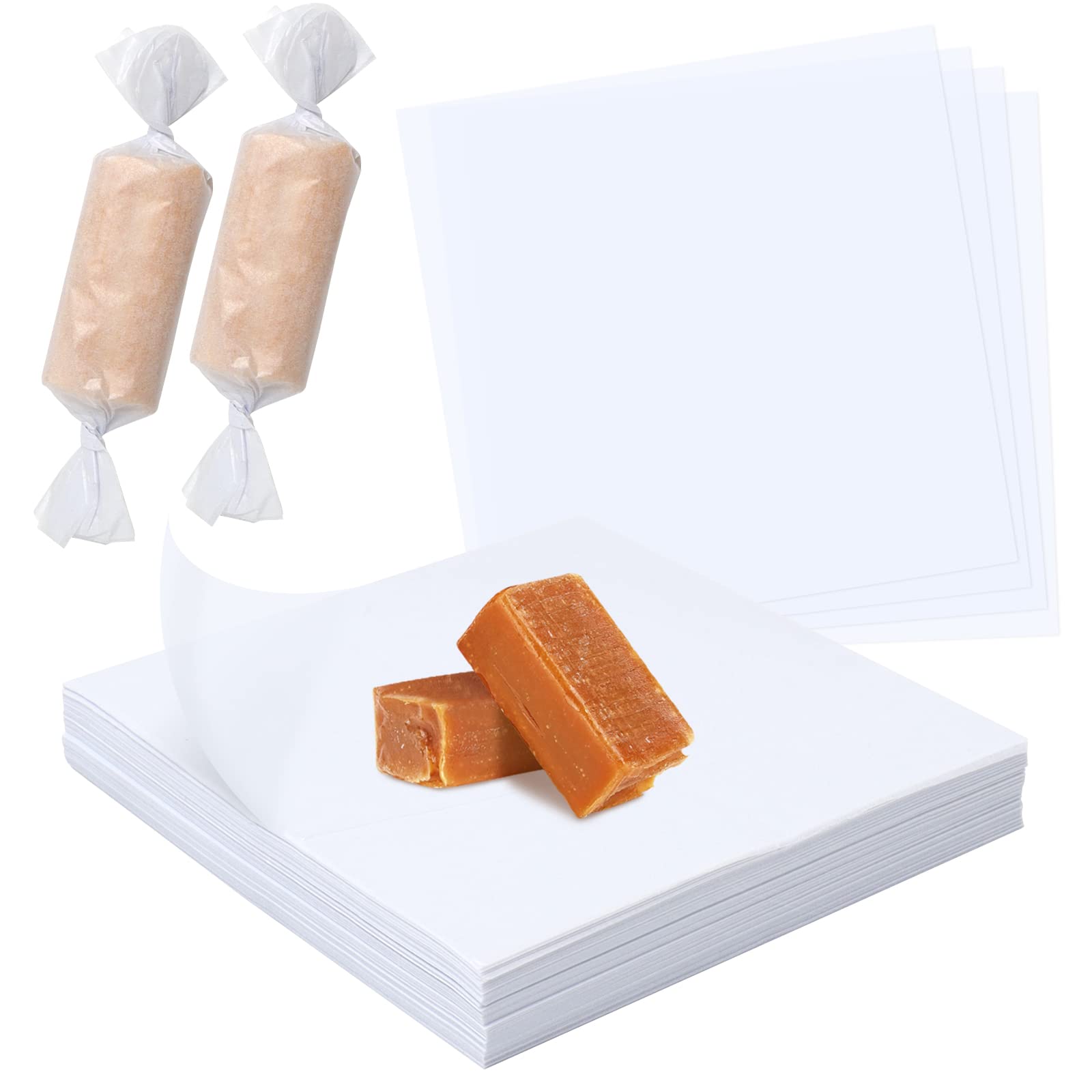 Photo 1 of Wexpw 1000 Pieces Wax Candy Wrappers - Twisting Wax Paper Square Sheets 4.8x4.8inch - Caramel Candy Taffy Treats Lollipop Wrappers