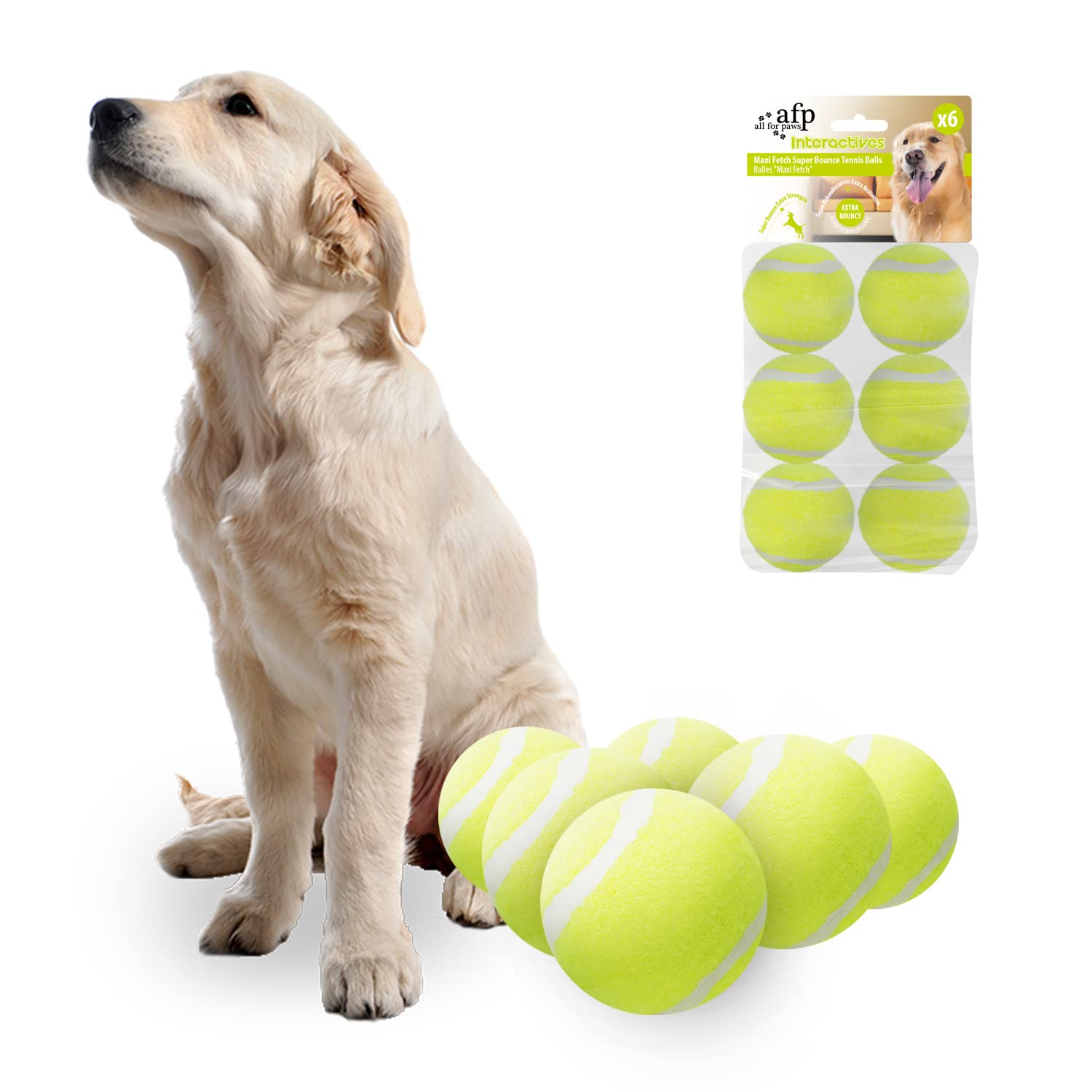 ALL FOR PAWS Interactive Tennis Balls, 6 Pack Dog Ball Toys, Dog Tennis Balls for Max Ball Launcher, Puppy Toy Replacement (Max balls 6 Pack) — image 1