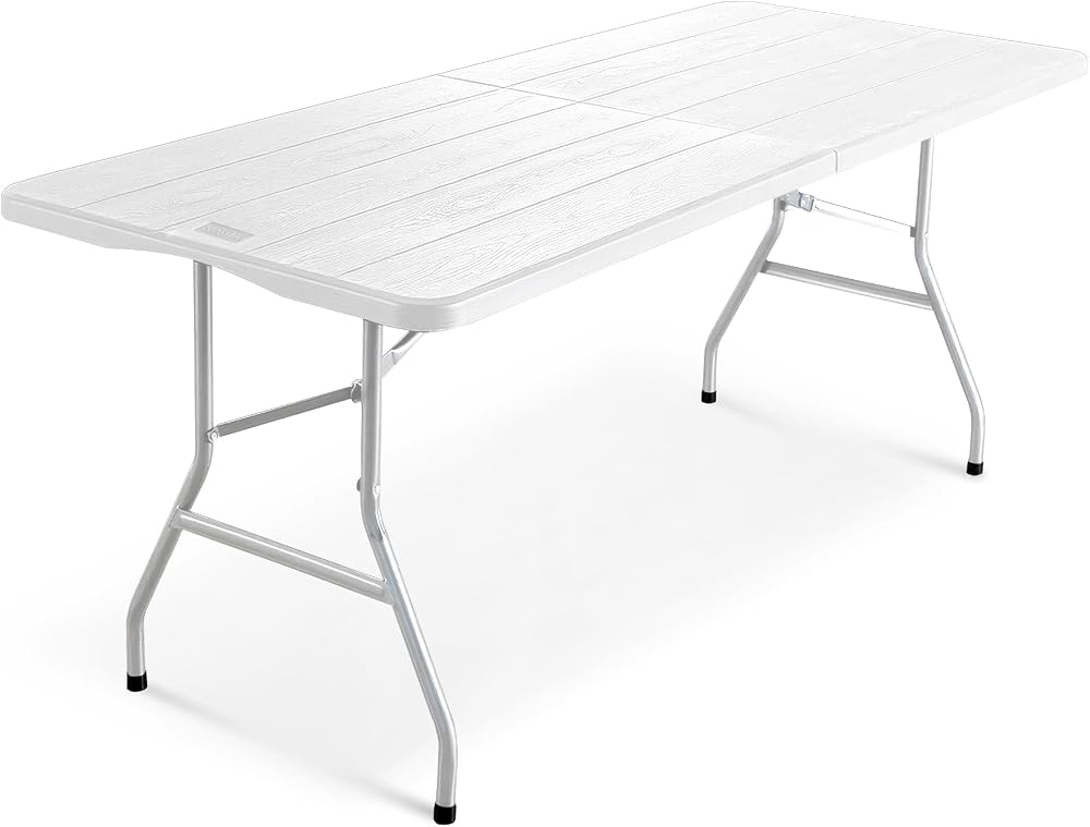 KEPLIN 6ft Folding Table with Patterned Top 180x70x74cm Sturdy Metal Frame