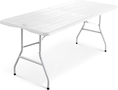 KEPLIN 6ft Folding Table with Patterned Top 180x70x74cm Sturdy Metal Frame