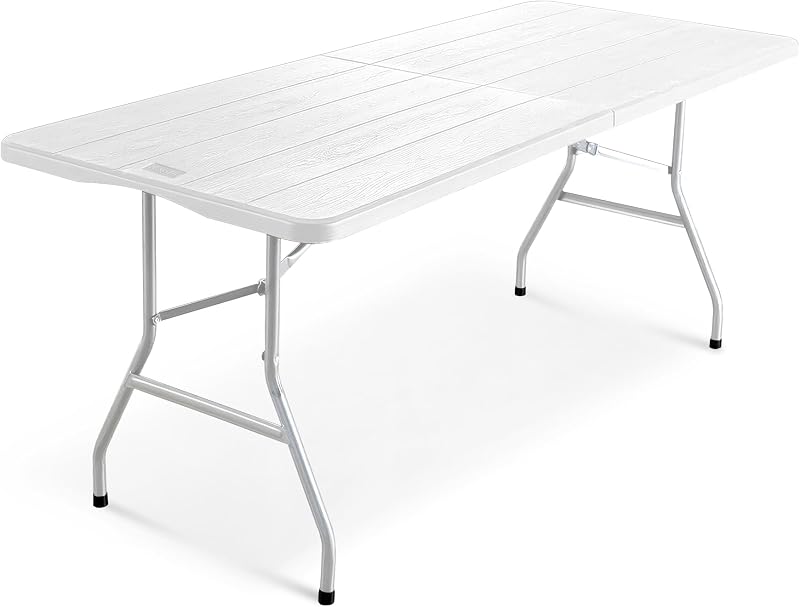 KEPLIN 6ft Folding Table with Patterned Top 180x70x74cm Sturdy Metal Frame