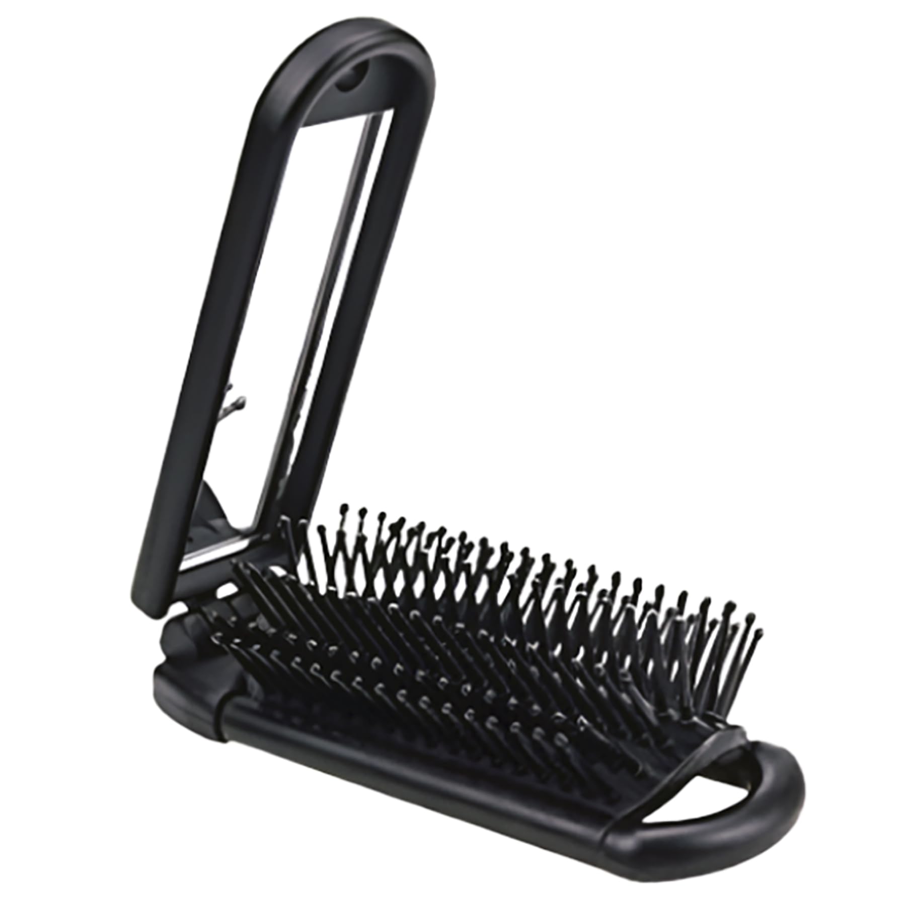 Cube Folding Detangle Hair Beard Brush Black Handy Pocket Mirror Travel Size