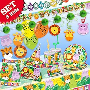 Selva de animales de cumpleaños Decoración de cumpleaños, 93 piezas