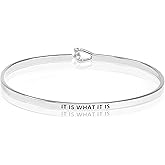 SM Inspirational Positive Message Engraved Thin Cuff Bangle Bracelets for Women (IT IS WHAT IT IS - Silver)