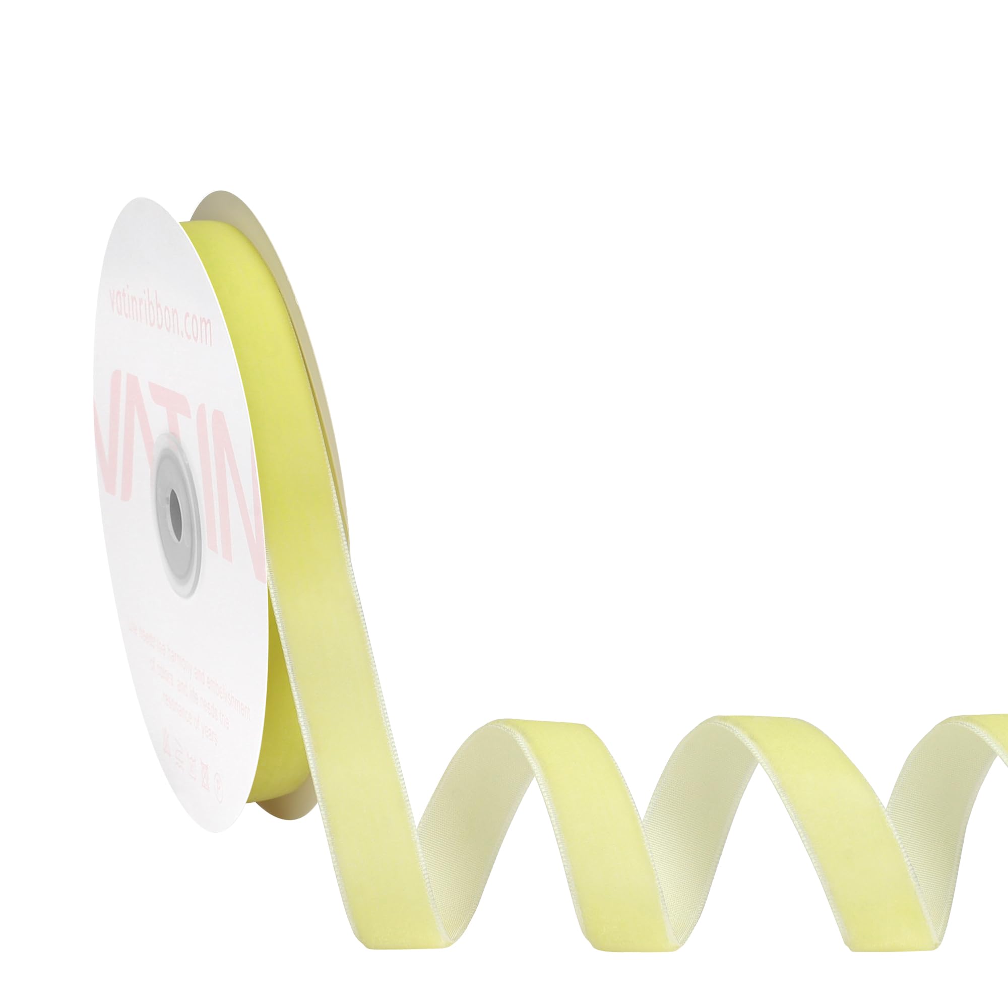VATIN Light Yellow Velvet Ribbon 5/8" Yellow Premium Plush Velvet Woven Edge Velvet Ribbon for Christmas Tree,Gift Wrapping,Flower Bouquet,Wreath Decorations,Bow Making- 10 Yards