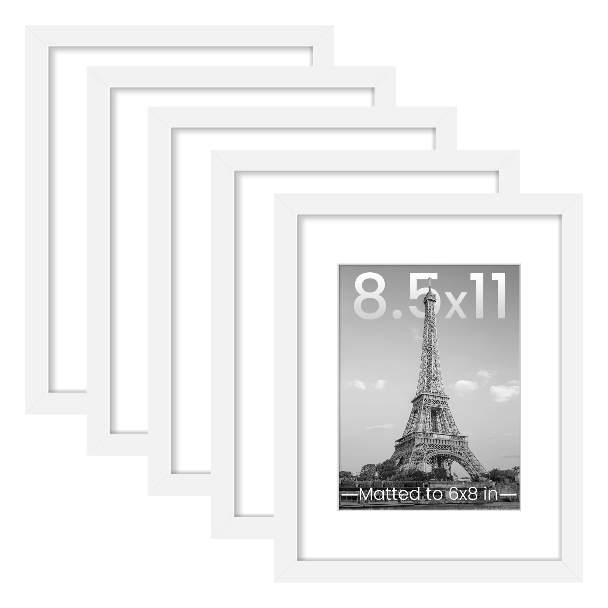 Photo 1 of ***FACTORY SEALED*** upsimples 8.5x11 Picture Frame Set of 5, Display Pictures 6x8 with Mat or 8.5 by 11 Without, Wall Gallery Photo Frames, White