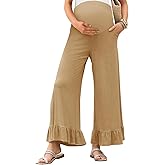 Yousify Womens Maternity Pants Soft Ruffle Flowy Lounge Palazzo Pants Pregnancy Wide Leg Trousers
