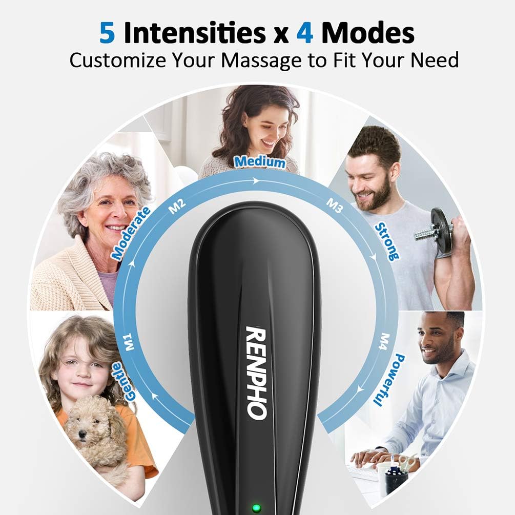 RENPHO Cordless Handheld Back Massager, Rechargeable Electric Deep Tissue Percussion Muscle Massager for Neck Shoulder Leg Foot Joint Pain Relief, Portable Vibrating Massager for Full Body Home Office: Health & Personal Care