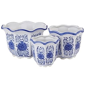 Blue and White Porcelain, HakkaGirl Flower Pots, Chinese Ceramic Planters for Decorative -Set of 3