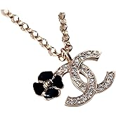 Gold Chain Necklace with Designer Logo Pendant and Charm,Decorated with clear crystals, Fashionable Women's Jewelry for Office, Date Night, Parties & Special Occasions; Thoughtful Gift for Valentine's Day, Birthday or Mother's Day