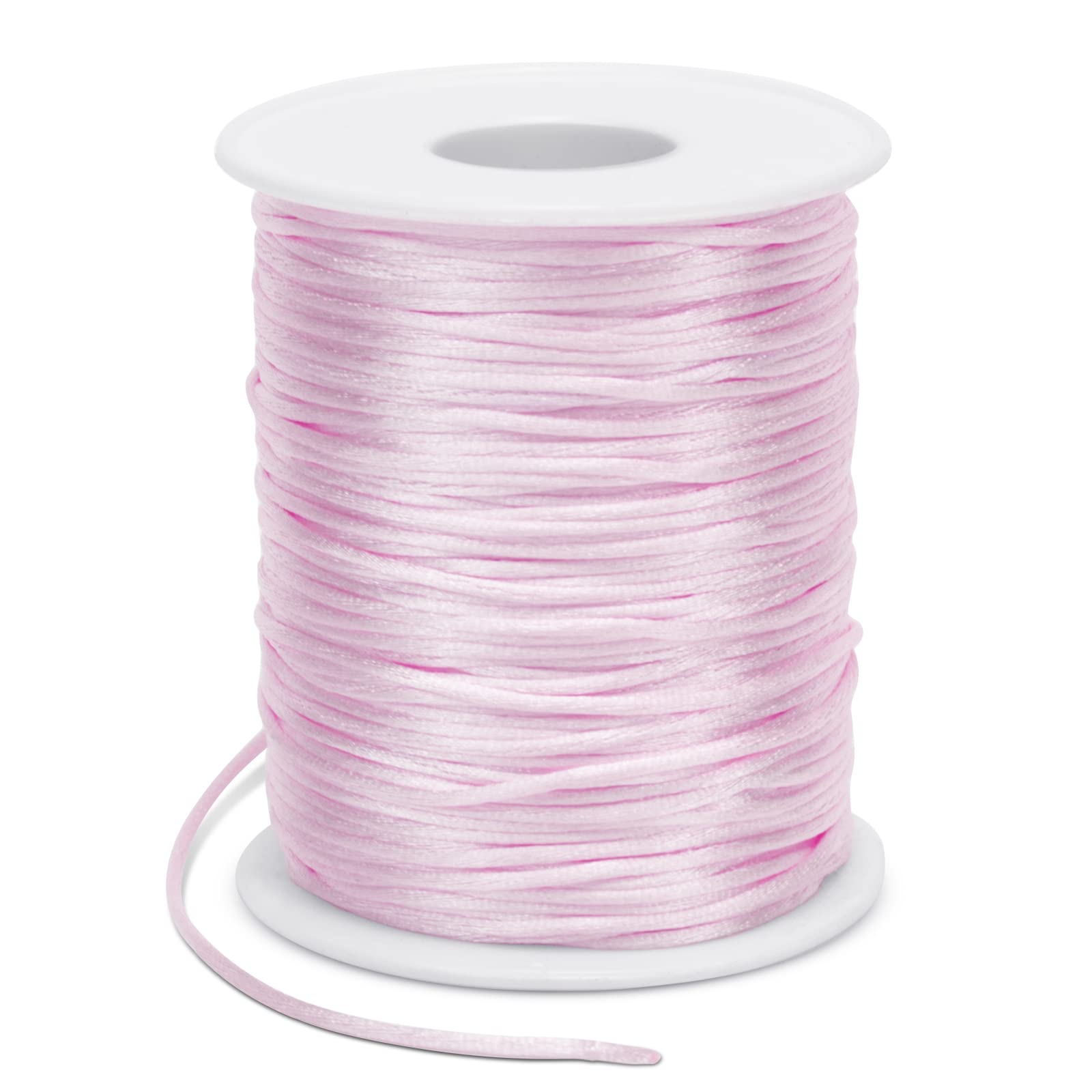 LEREATI Satin Cord 1.5mm x 100m Nylon Cord Bracelet Thread, Rattail Silk Beading Thread Jewellery String for Making Bracelet, Necklace, Chinese Knot, DIY Crafts (Light Pink)