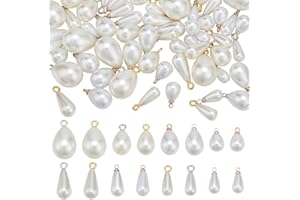 PH PandaHall 64pcs 8 Sizes Teardrop Pearl Charms White Imitation Pearl Pendant Charm Baroque Pearls Beads Charms Water Drop T