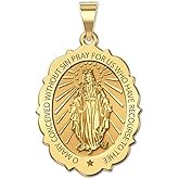 PicturesOnGold.com Miraculous Medal Scalloped Oval - 1/2 Inch X 2/3 Inch - Solid 14K Yellow Gold