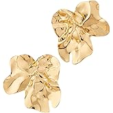 Milumia Women's Geometric Hammered Earring Elegant Gold Stud Statement Earrings