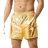 Arjen Kroos Mens Sexy Shorts Metallic Shiny Sparkly Hot Drawstring Short Pants with Pockets
