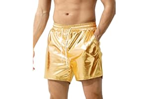 Casey Kevin Men's Metallic Shorts Reflective Rave Shorts with Pockets, CK3112-Gold, S