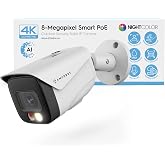 Amcrest UltraHD 4K (8MP) IP PoE AI Camera, FOV 129&deg;, 49ft Color Nightvision, Security Outdoor Bullet Camera, Human &amp; Vehicle Detection, Active Deterrent, 4K @15fps, IP8M-2796EW-AI (White)