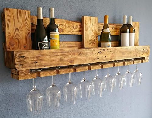 Vintage Weinregal Palette Wandregal Aus Holz Rustikal Flaschenregal Altholz Wandregal Hangeregal Geschenk Holzregal Wein Bar Glaser Industrial Design Amazon De Handmade