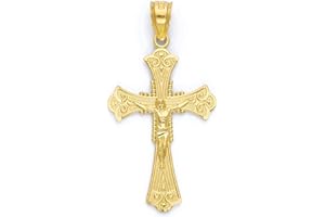 GOLDEN FIRE Solid Gold Crucifix Pendant in 10k or 14k, Religious Baptism Gift Cross Jewelry