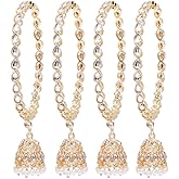 Efulgenz Indian Bangles for Women Bollywood Wedding Party Bracelet Bangles Crystal Kundan Faux Pearl Jhumka Tassel Bracelet Bangle Set Jewelry for Women (4 Pcs)