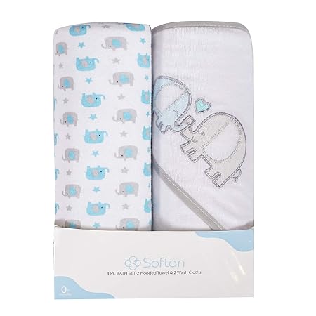 Baby Kapuzenhandtuch und Waschlappen Set | Natürliche Baumwolle | Tolles Geschenk für Säuglinge und Neugeborene 4 Packung