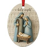 Nativity Scene Oh Holy Night Christmas Ornaments, Religious Christian Gifts for Women Decorative Hanging Ornament, Winter Holiday Keepsake Family Friend Baby Jesus Birth Xmas Tree Decorations