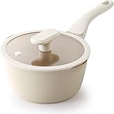 PRICUSIS Ceramic Nonstick Saucepan with Lid, 2 Quart Non Toxic Pot with Pour Spouts, Full Coated, 100% Dishwasher Safe, Induction Compatible & Oven Safe, PTFE PFAS & PFOA Free, Coconut White