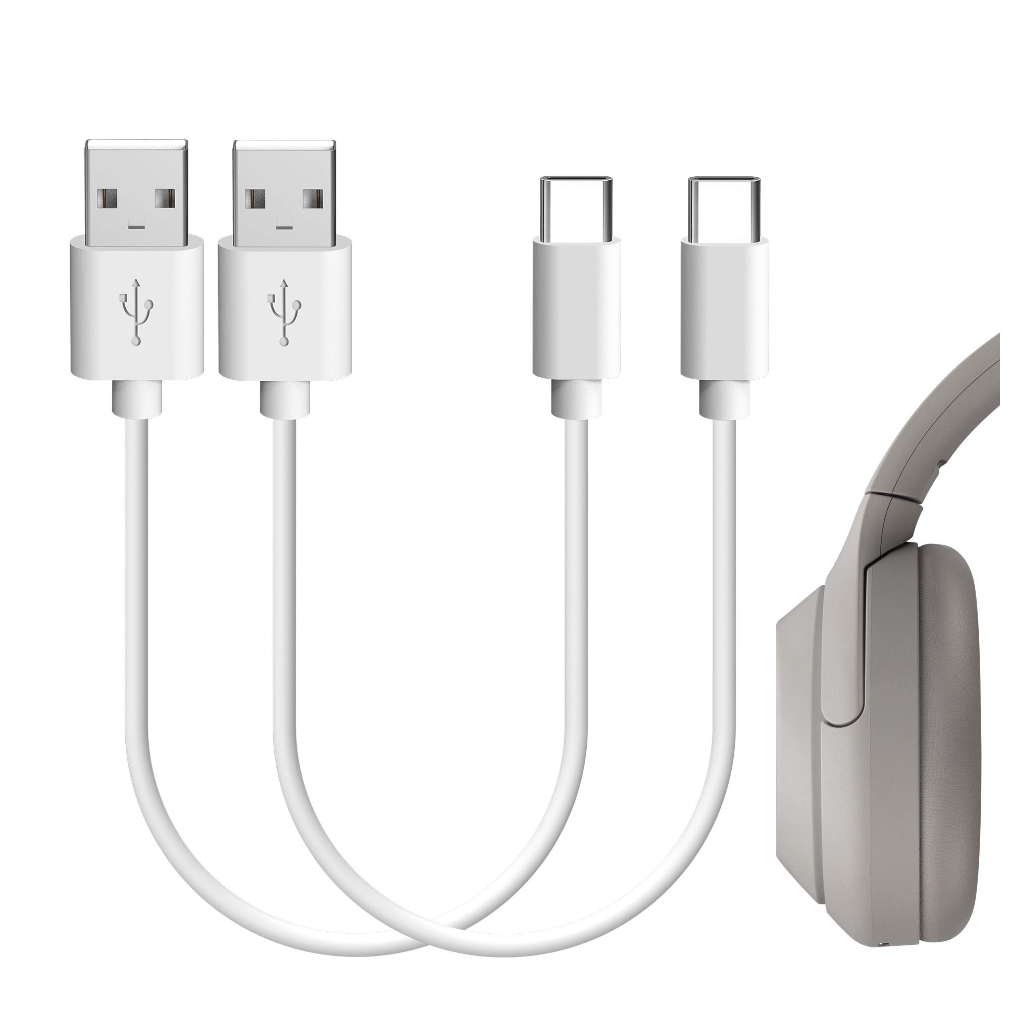 Geekria USB Headphones Short Charger Cable Compatible with Sony WH-1000XM6/1000XM5/1000XM4, XB910N, Beats Studio Pro, USB to USB-C Replacement Power Charging Cord (1ft / 30cm 2 Pack)
