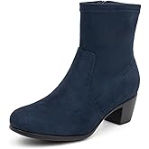 VJH confort Women's Stretch Ankle Boots Block Low Heel Almond Toe Comfy Dress Slip-on Booties with Zipper