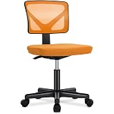 Sweetcrispy Small Armless Desk Chair, Mesh Rolling Office Chairs | Adjustable Ergonomic Lumbar Support, Low-Back, Swivel Wheels, Home Work, Bedroom, Study, Student, Adults, Orange