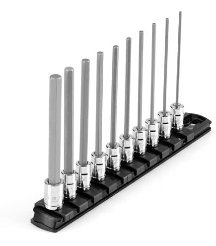 TEKTON 1/4 Inch Drive Long Hex Bit Socket Set with Rail, 11-Piece