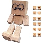 DREIKANTER Shaking Wooden Man Figurine, Shaking Feet Woodens Doll with 12PCS Magnetic Expressions, Handmade Shaking Feet Wooden Car Dashboard Decorations, Creative Wood Desktop Decor