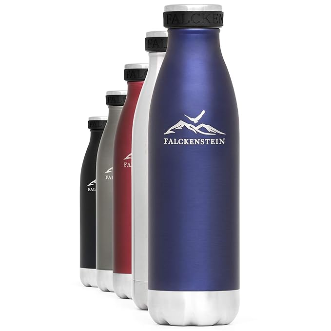 FALCKENSTEIN Edelstahl Trinkflasche 500ml Kohlensäure geeignet, auslaufsicher, spülmaschinengeeignet BPA frei