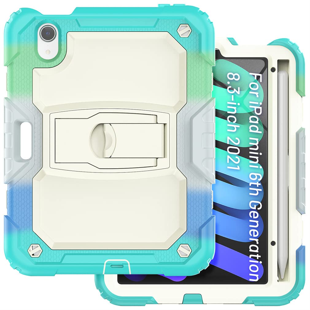 Case Suitable for iPad Mini 6th Generation 8.3 Inch 2021 with Invisible Folding Stand, Heavy Duty Rugged Shockproof Protective Case with Pencil Holder, Camouflage Blue
