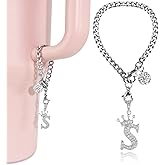 LUHOHI Silver Letter Charms for Stanley Cup- Crown Letter Charms Accessories for Stanley Handle 40Oz Tumblers Water Bottle Cup Initial Keychain with Diamond Glitter Jewelry Personalized Decorations S