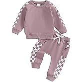 allshope Toddler Baby Girl Fall Outfit Patchwork Long Sleeve Sweatshirts Elastic Waist Pants Cute Newborn Clothes Set