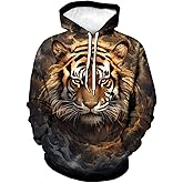 Srcnhim Men's Novelty Tiger Pattern Hoodies 3D Printed Sweatshirt Pullover with Pocket