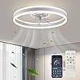 Fszdorj Ceiling Fan with Light, Upgraded 20‘’ Low Profile Fan, Flush Mount Ceiling Fan, 6 Speeds, Dimmable LED, App & Remote Control, Quiet DC Motor, for Bedroom, Living Room, F105 White