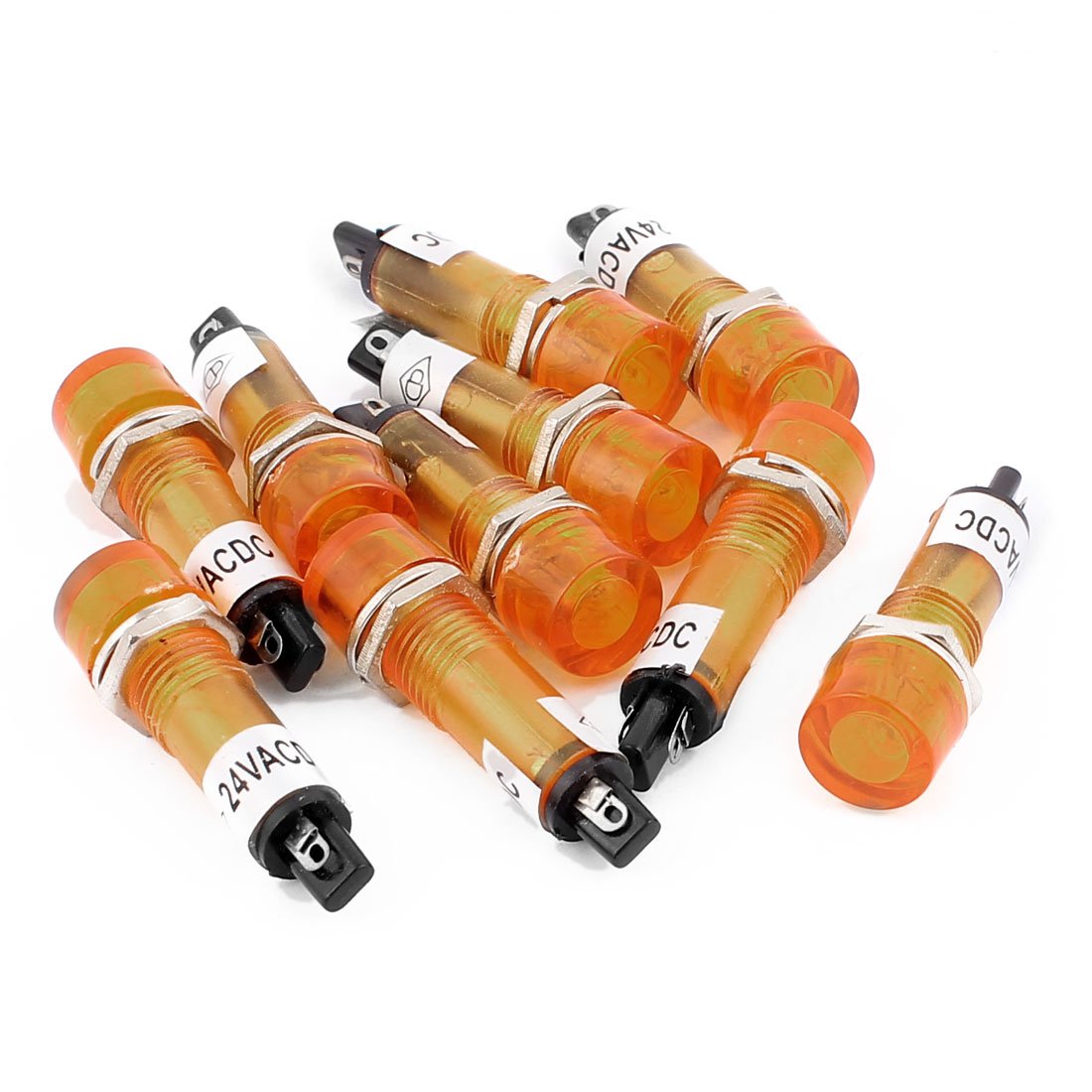 sourcingmap 10 Pcs AC/DC 24V 2 Terminals Yellow Light Signal Threaded Indicator Lamp