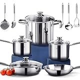 HOMI CHEF 14-Piece Nickel Free Stainless Steel Cookware Set