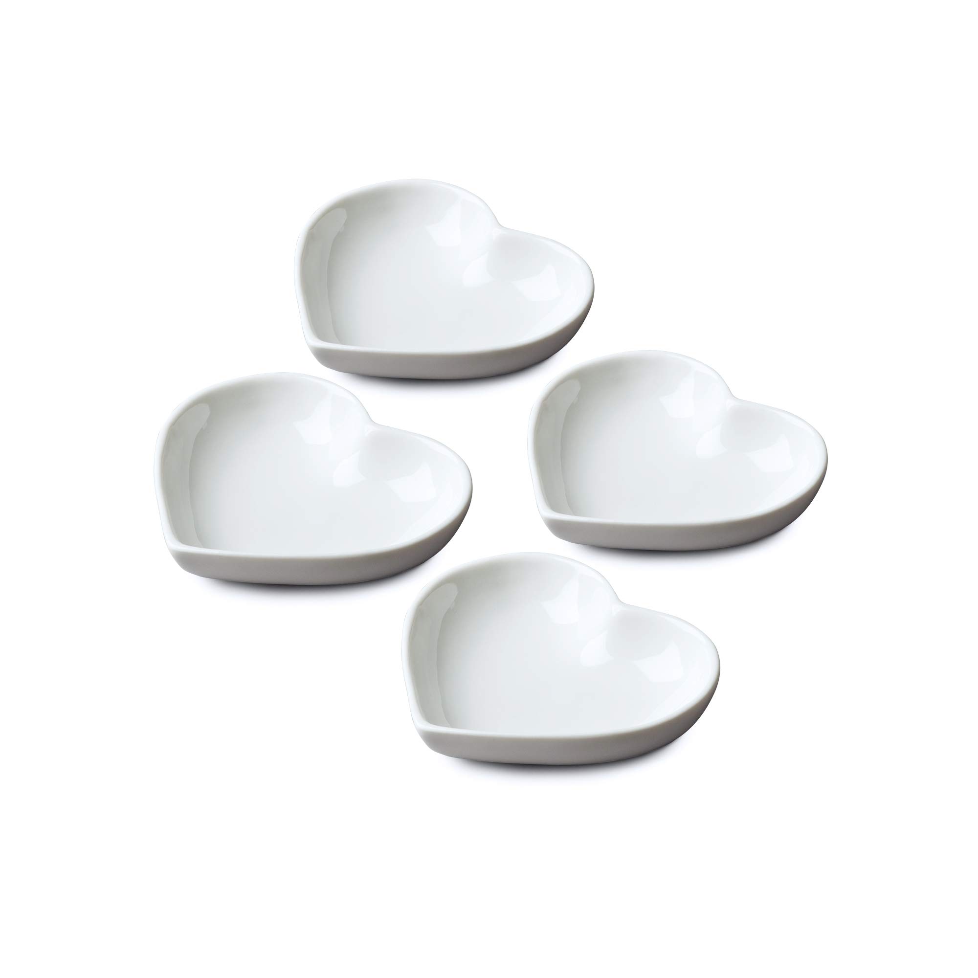 WM Bartleet & Sons 1750 TSET176 Set of 4 Porcelain Mini Heart Shaped Condiment, Sauce Dishes 7cm – White