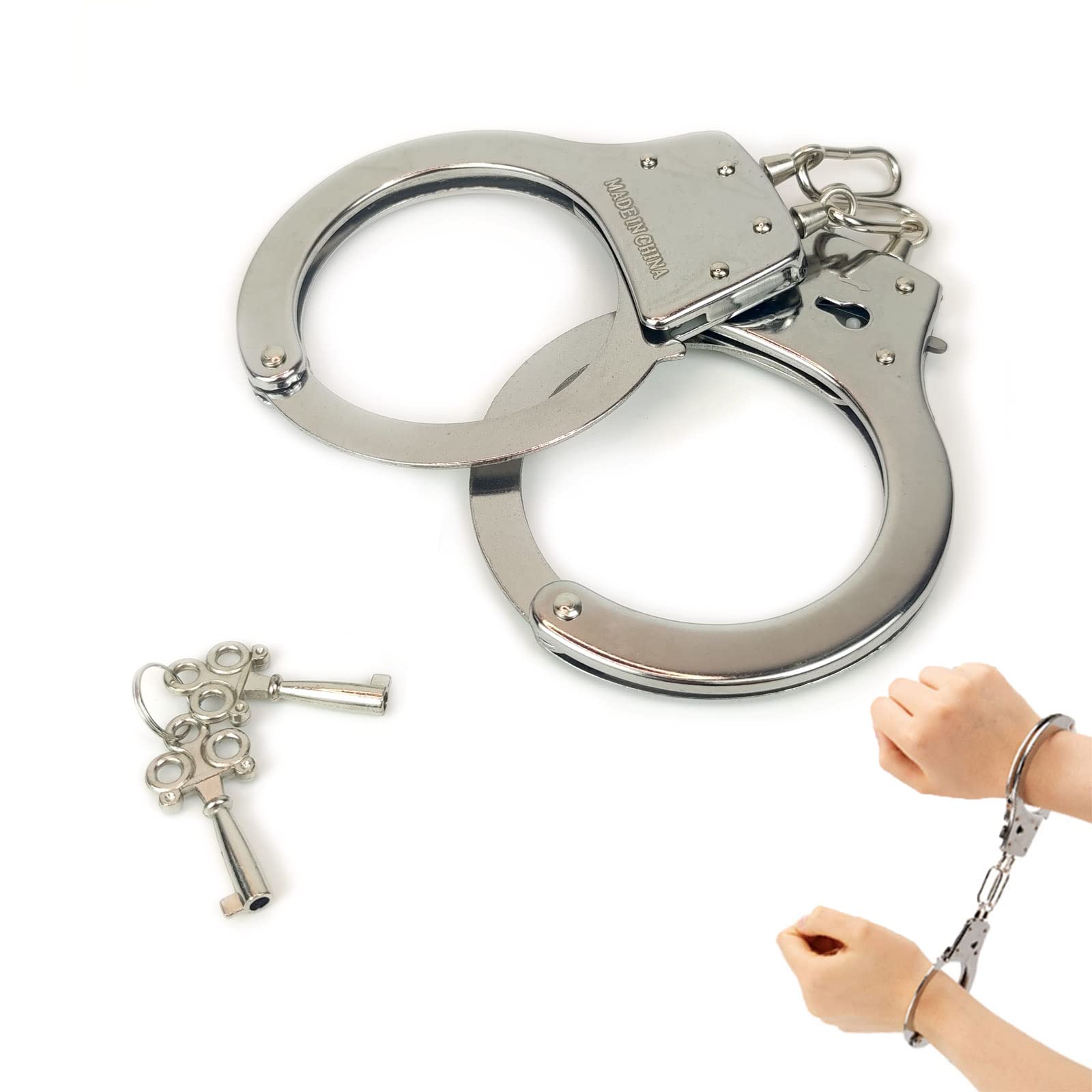 Feeziloe Metal Handcuffs Toy with Key, Safety Hand Cuffs for Police Cosplay, Party Toys, Costume Accessories, Police Handcuffs Toy