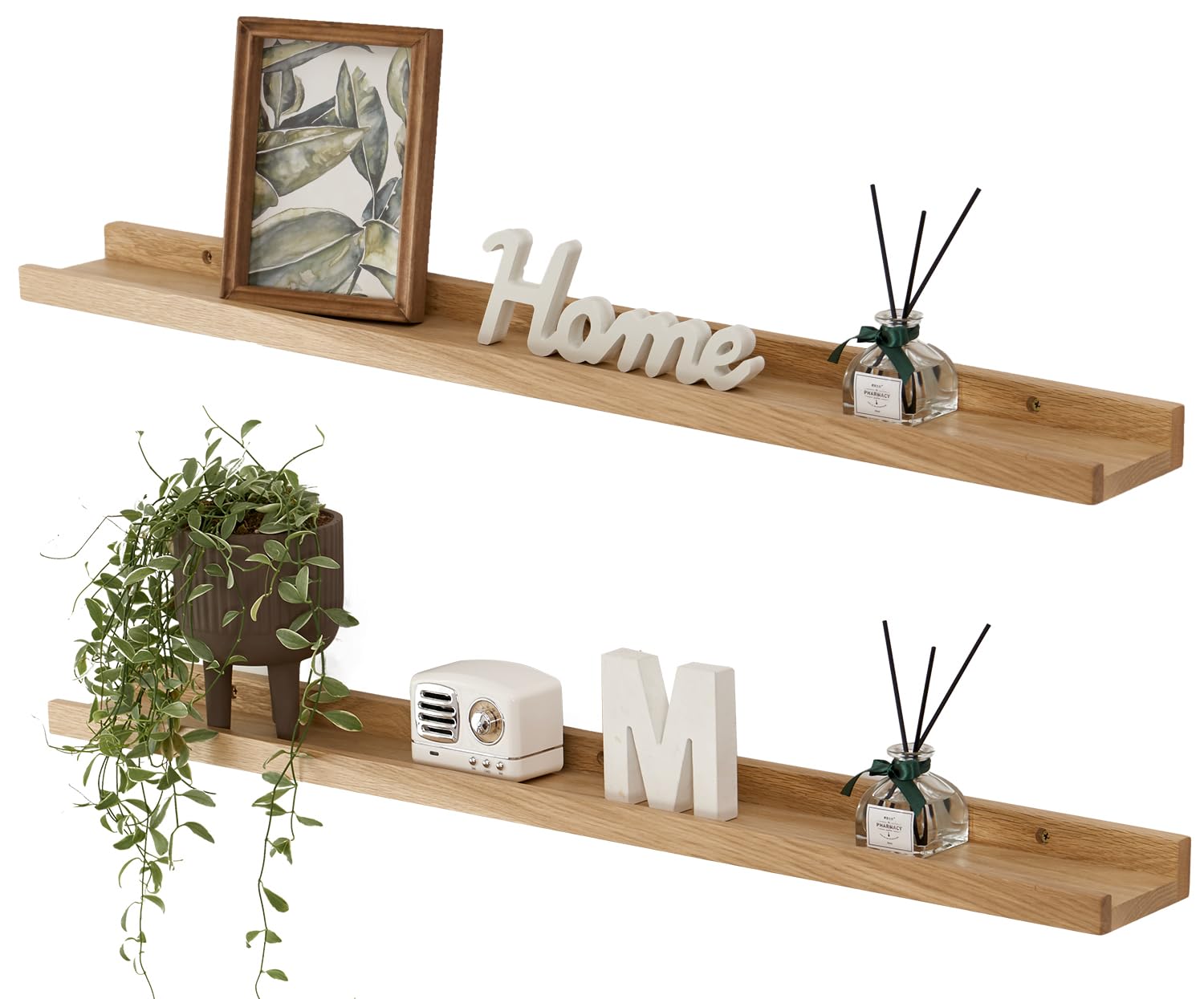 Gieanoo Floating Shelves, Solid Oak Wood Rustic Wall Shelves Set of 2 Wall mounted Picture Ledge Shelf with lip radiator shelf Display Shelf For Living Room, Kitchen, Bedroom (70 x 10 cm(2Pcs)) — image 1